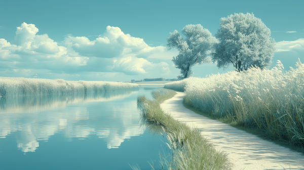 Serene Landscape With Water and Pathway