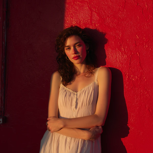 Woman Against Red Wall