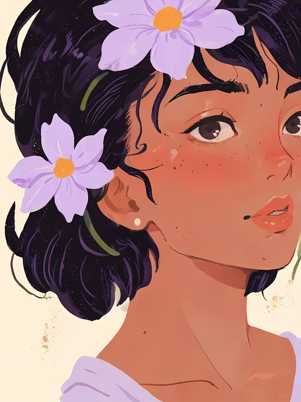 Stylized Portrait of Woman with Flowers