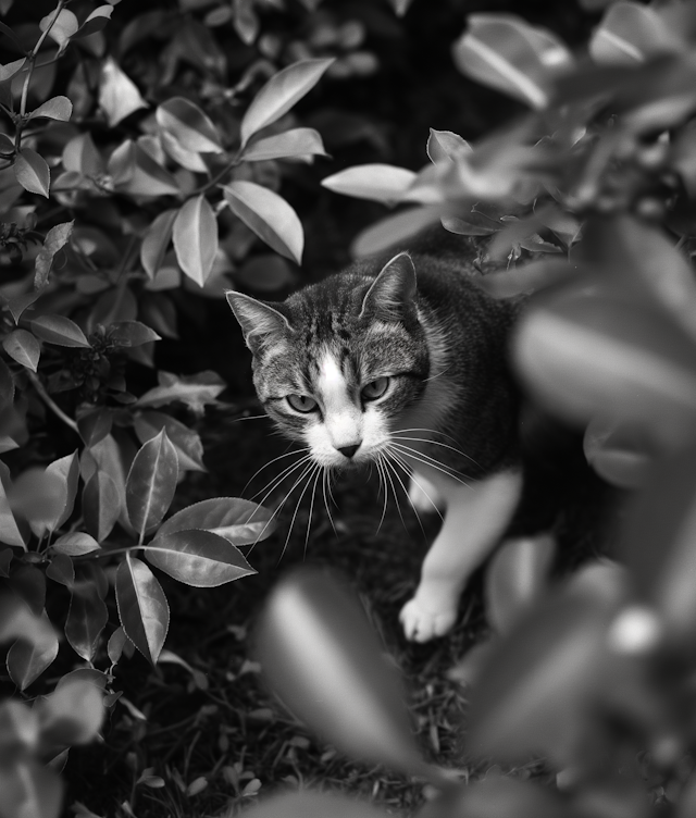 Intense Gaze of a Striped Cat