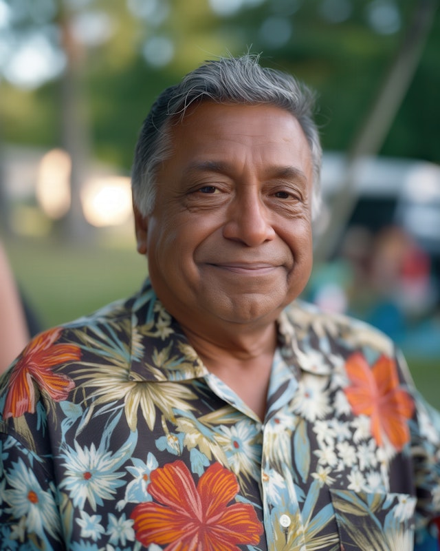 Middle-aged Man in Floral Shirt