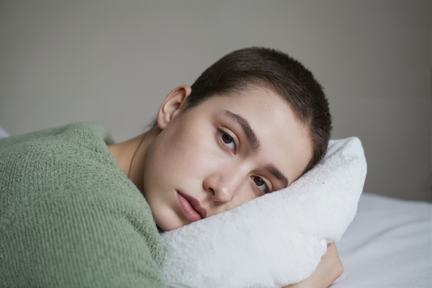 Serene Portrait on White Pillow