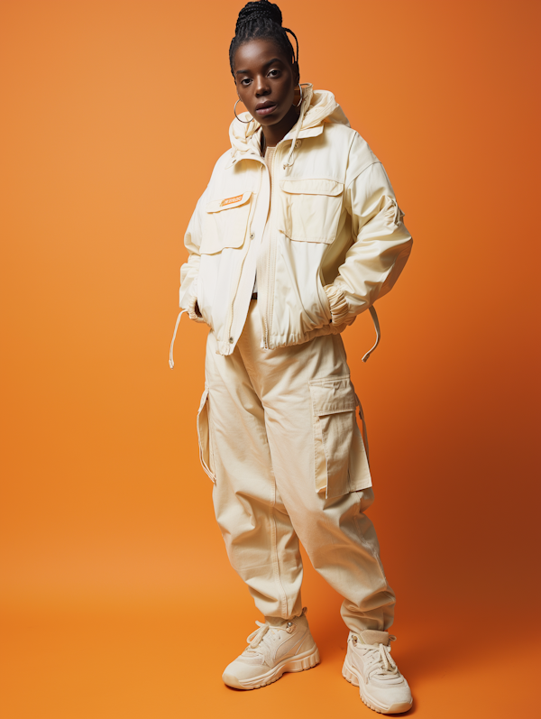 Fashionable Individual Against Orange Backdrop