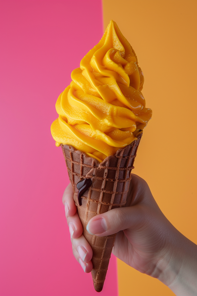 Bright Yellow Soft Serve Ice Cream Cone