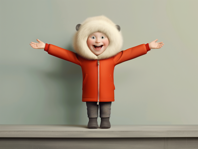 Joyful Animated Child in Winter Attire