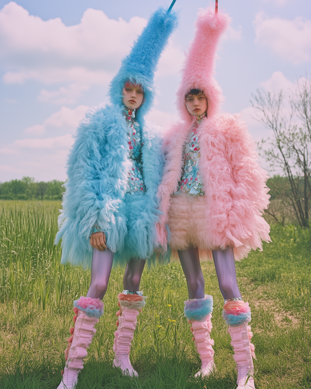 Whimsical Pastel Fashion in a Grassy Field