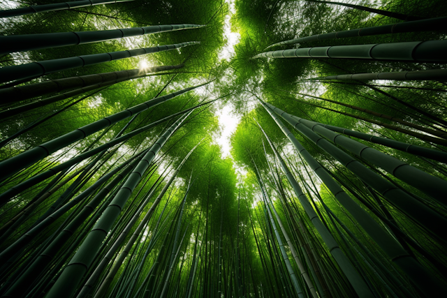 Vertical Serenity: Light-Dappled Bamboo Canopy