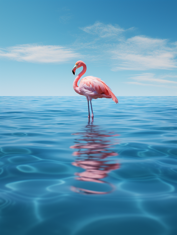 Solitude in Pink: A Serene Flamingo's Reflection