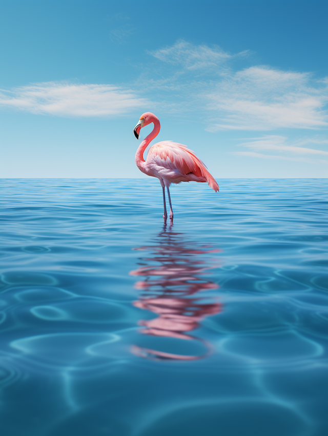 Solitude in Pink: A Serene Flamingo's Reflection