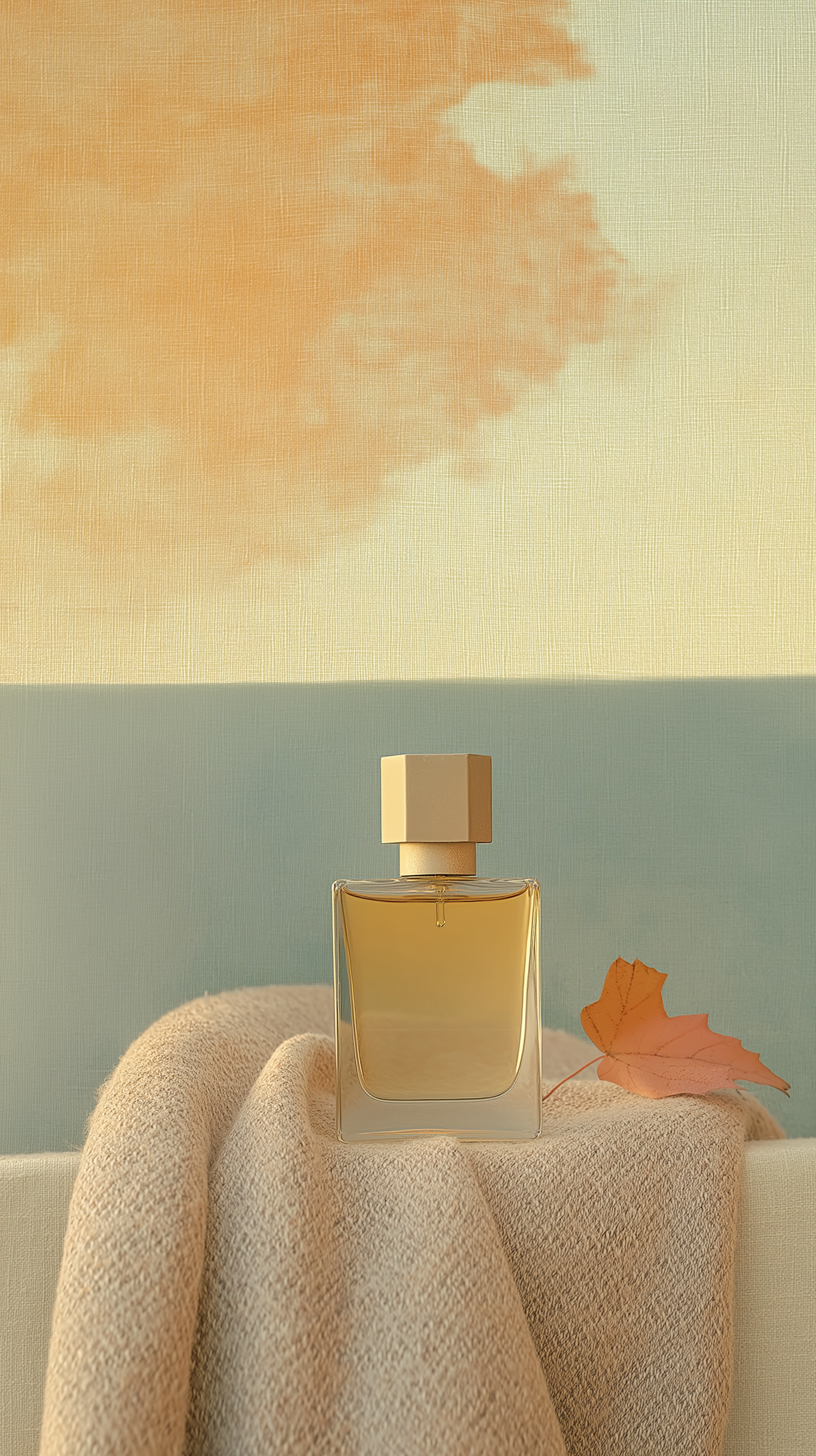 Elegant Perfume Bottle on Beige Fabric