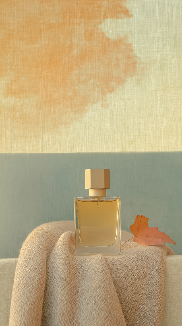 Elegant Perfume Bottle on Beige Fabric