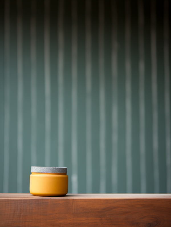 Mustard Yellow Ceramic Jar on Wooden Edge