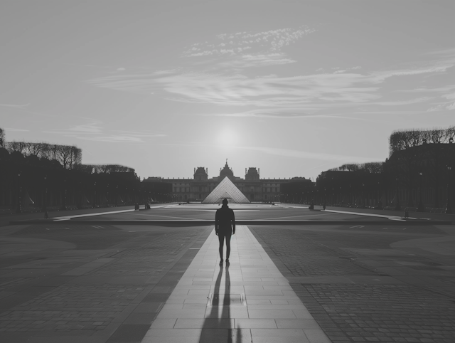 Solitary Figure Amidst Louvre Museum