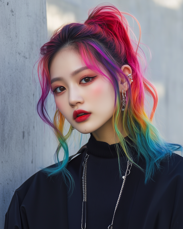 Vibrant Portrait with Multicolored Hair