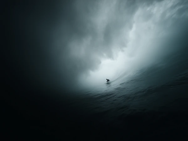 Surfer in Stormy Ocean