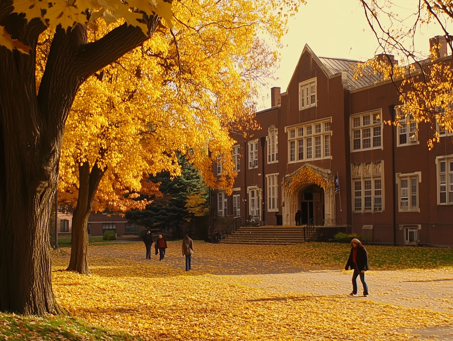 Serene Autumn Scene on College Campus