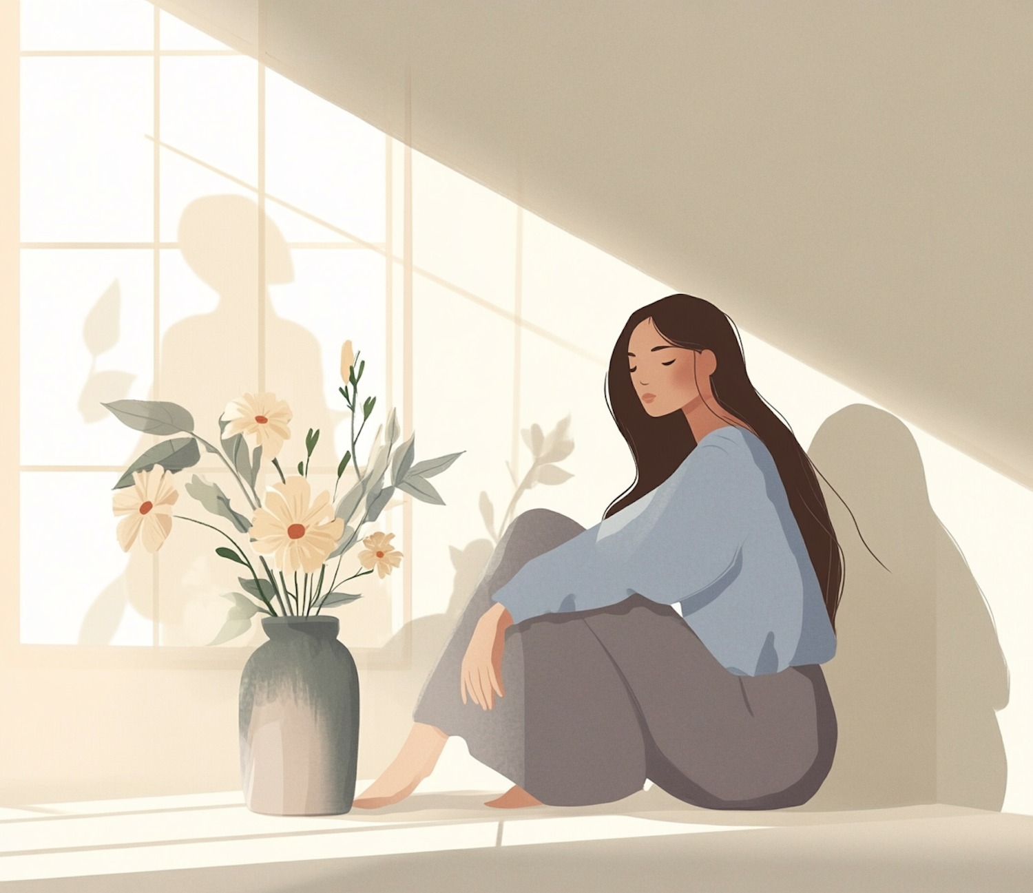 Serene Woman by the Window Illustration