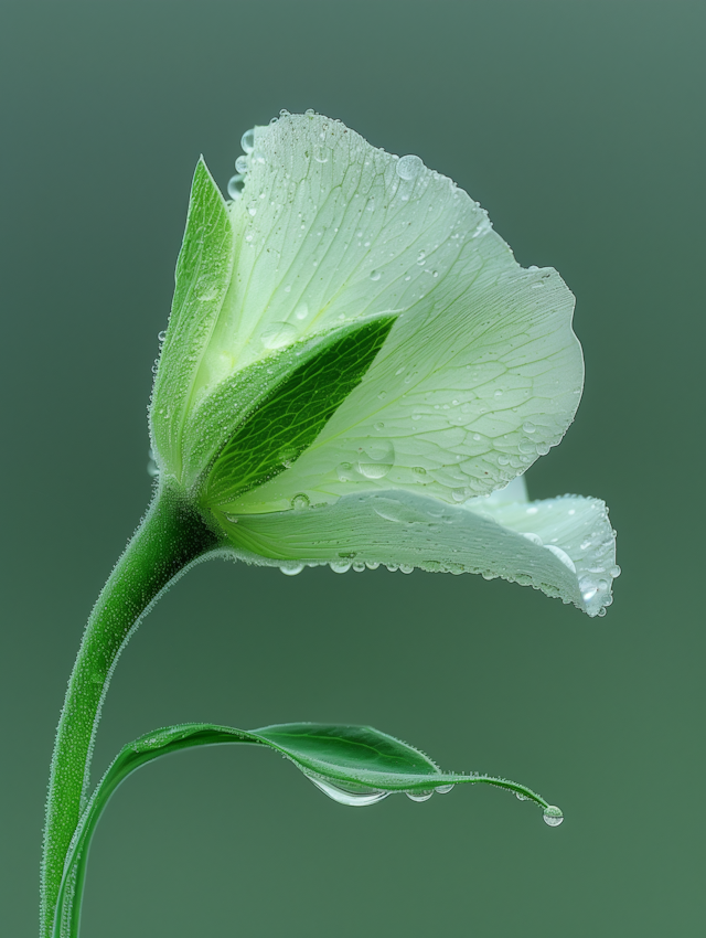 Delicate Light Green Flower with Water Droplets