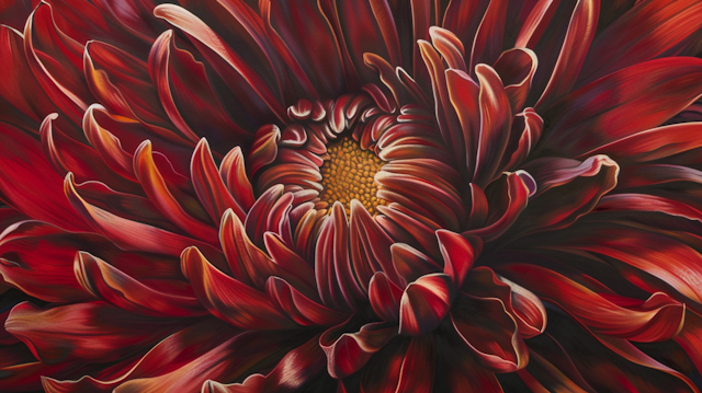 Close-up of a Vibrant Red Chrysanthemum