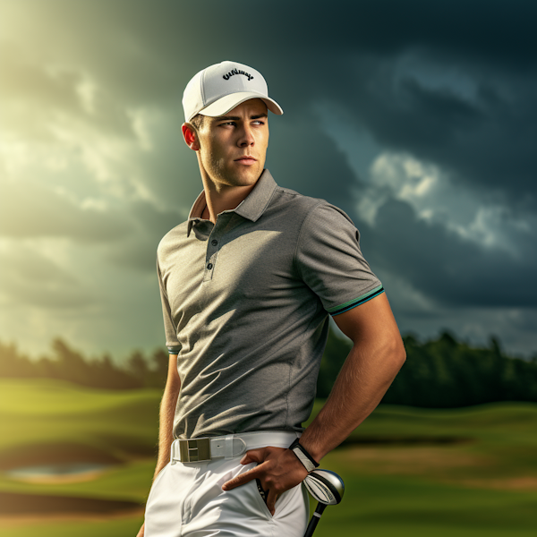 Determined Golfer Against Stormy Sky