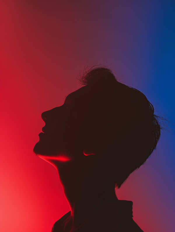 Contemplative Silhouette Against Vivid Gradient