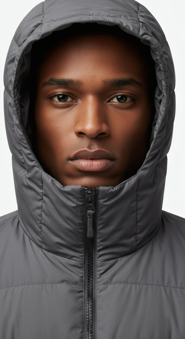 Close-up of Person in Gray Hooded Jacket