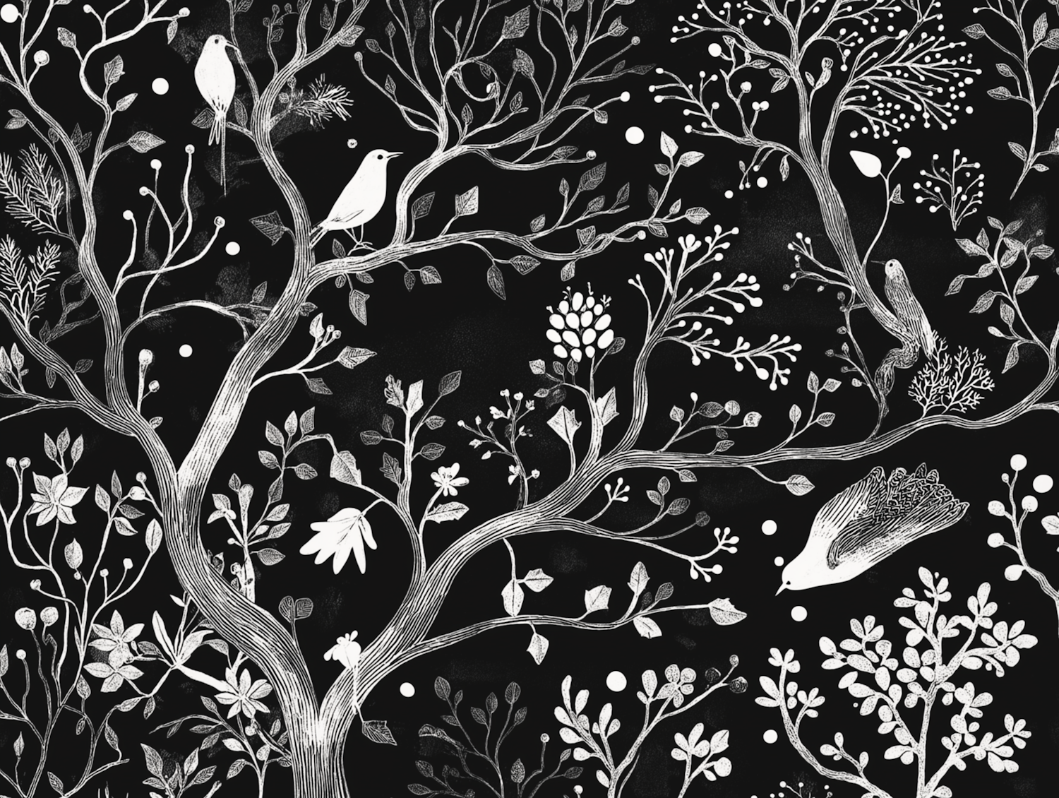 Monochromatic Birds and Trees Illustration