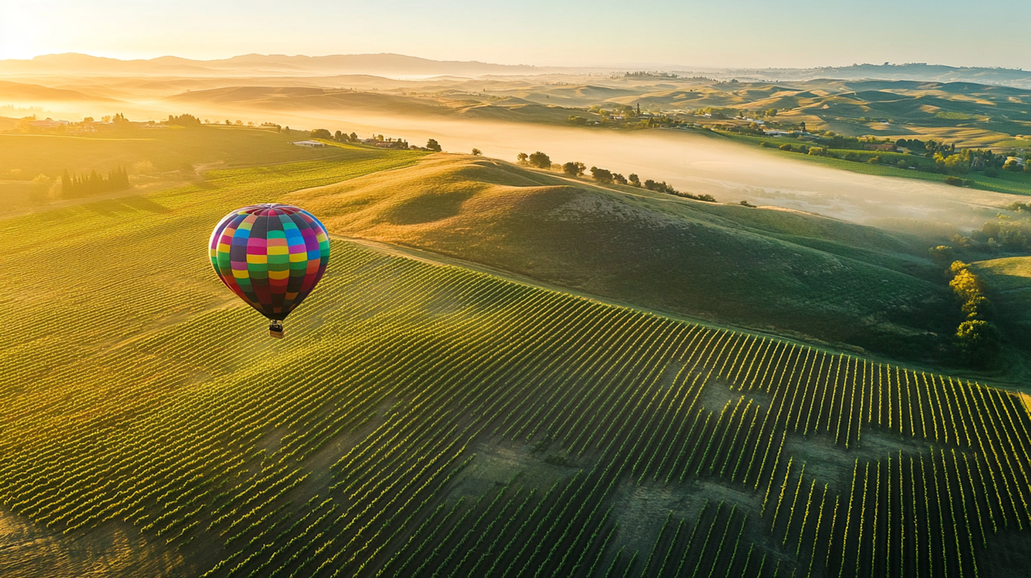 Hot Air Balloon Over Lush Landscape