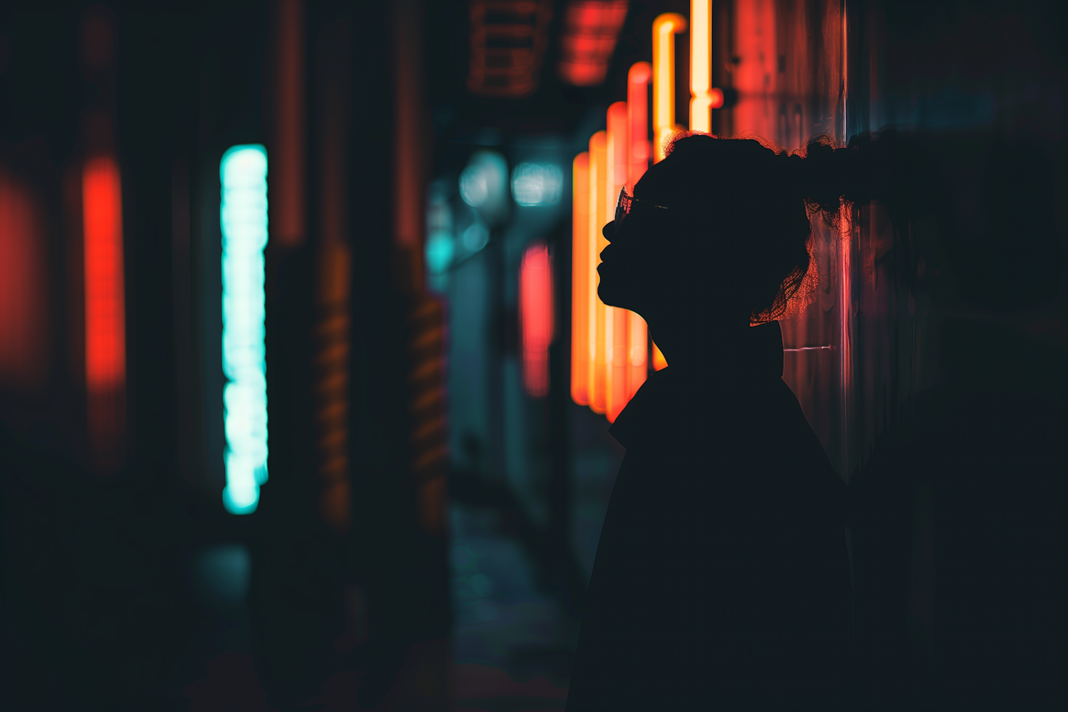 Contemplative Profile in Neon