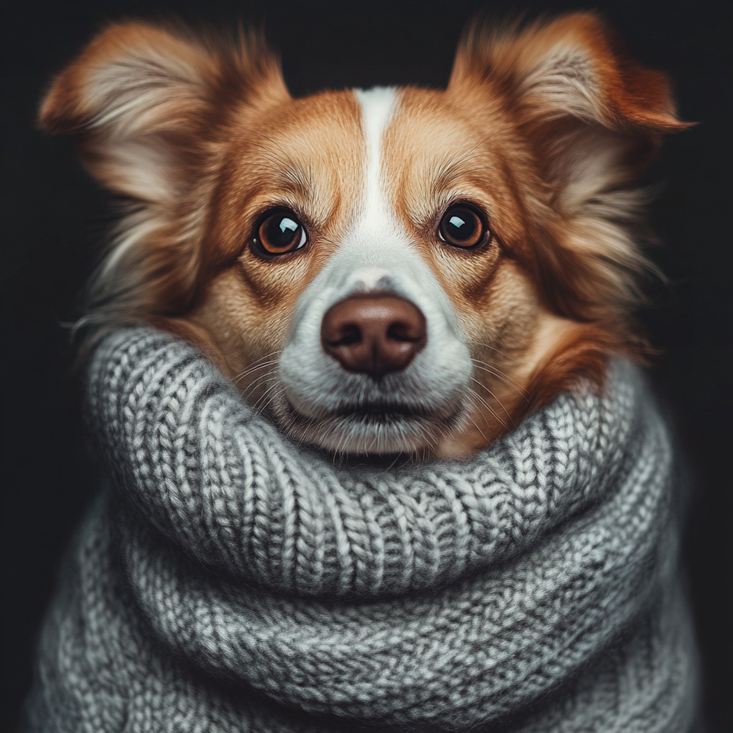 Dog in Knitted Scarf