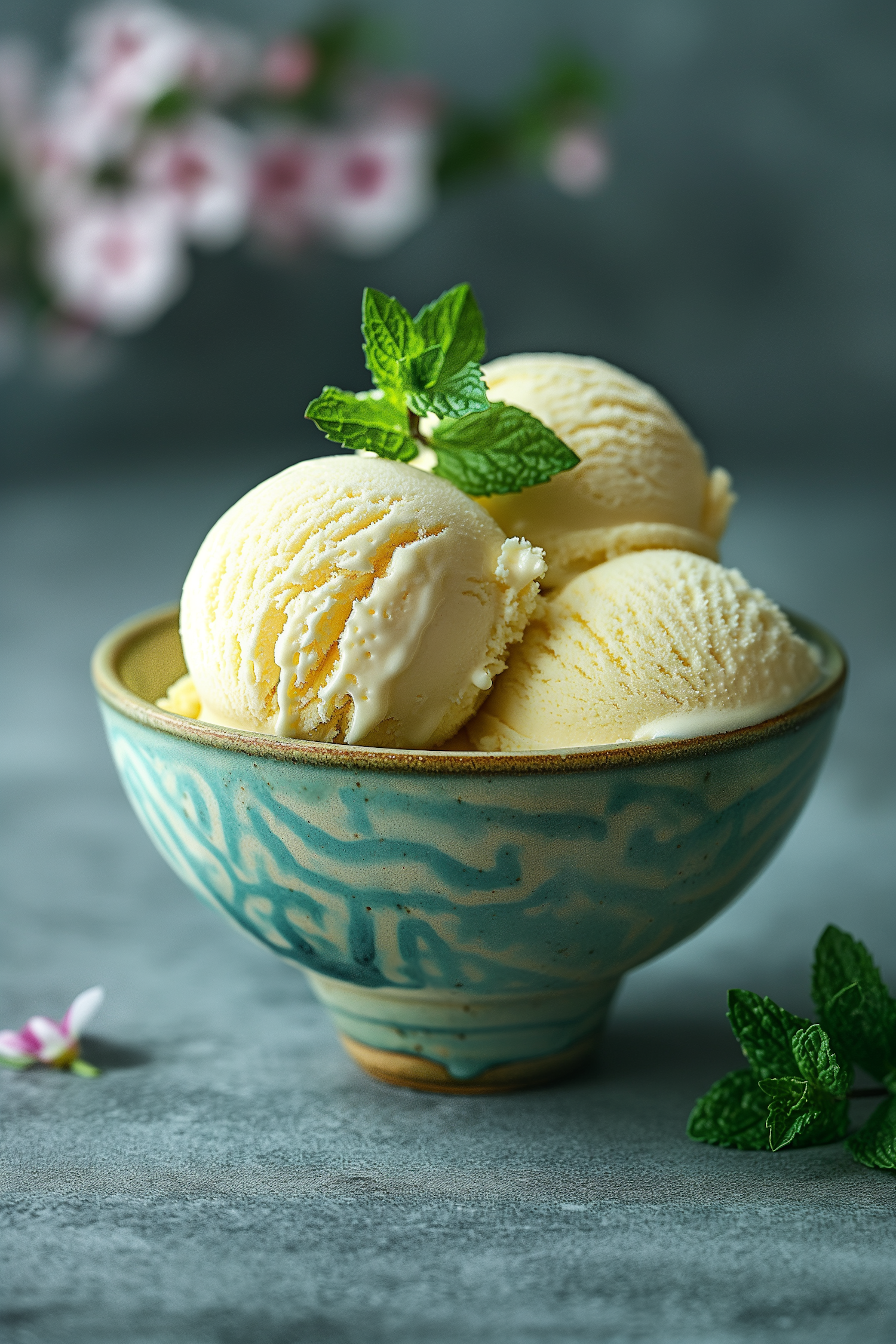 Vanilla Ice Cream with Fresh Mint