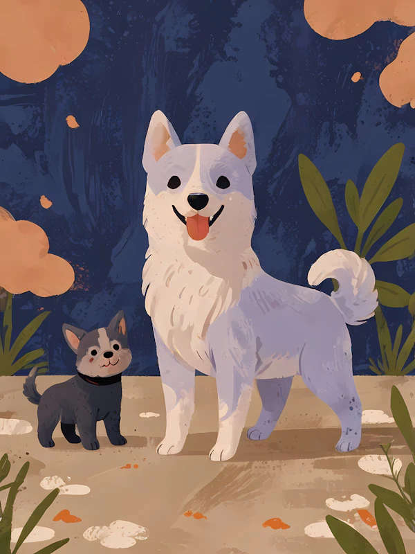 Joyful Dogs in Whimsical Setting