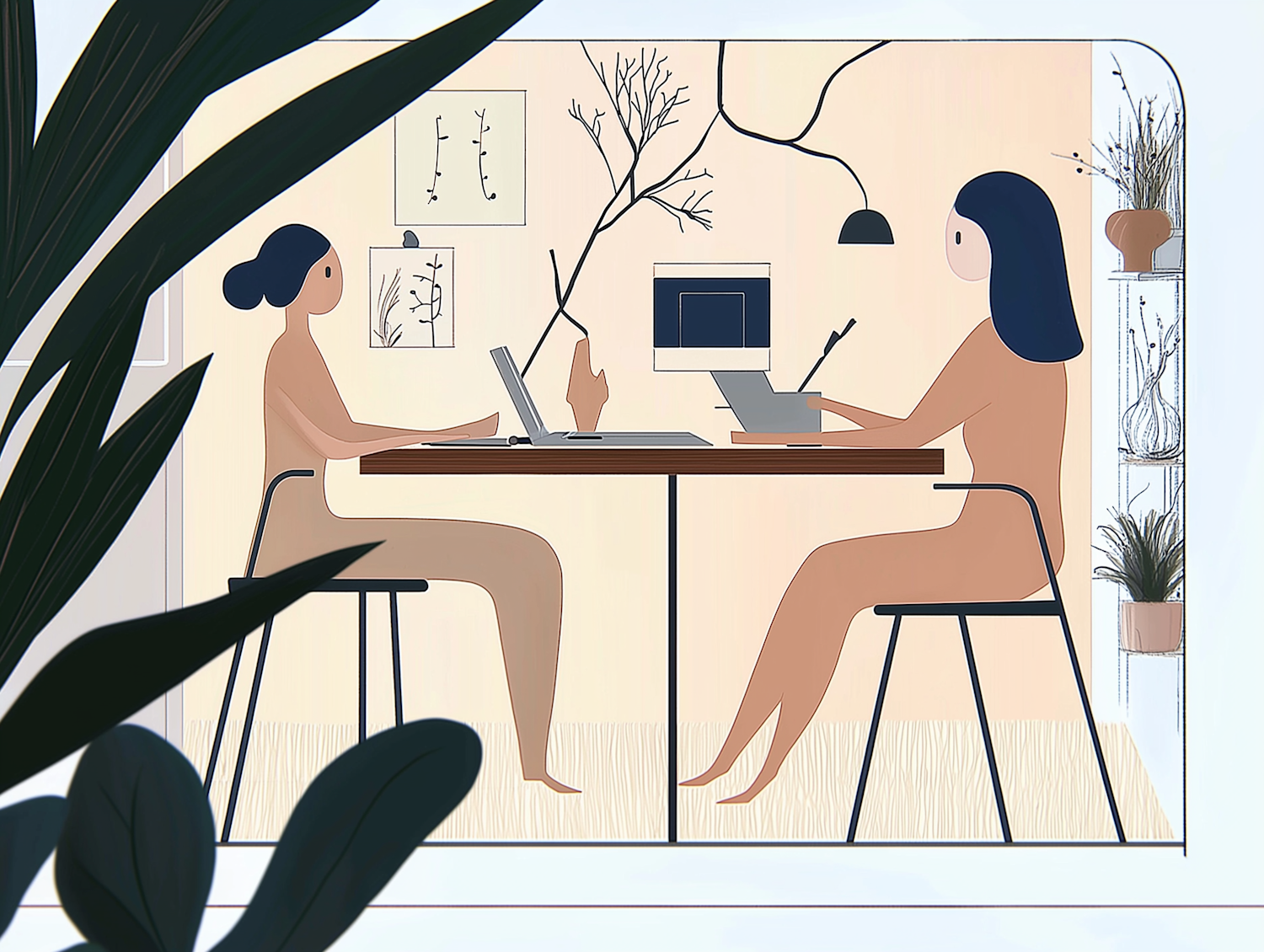 Serene Modern Workspace with Two Women