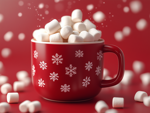 Festive Red Mug with Marshmallows