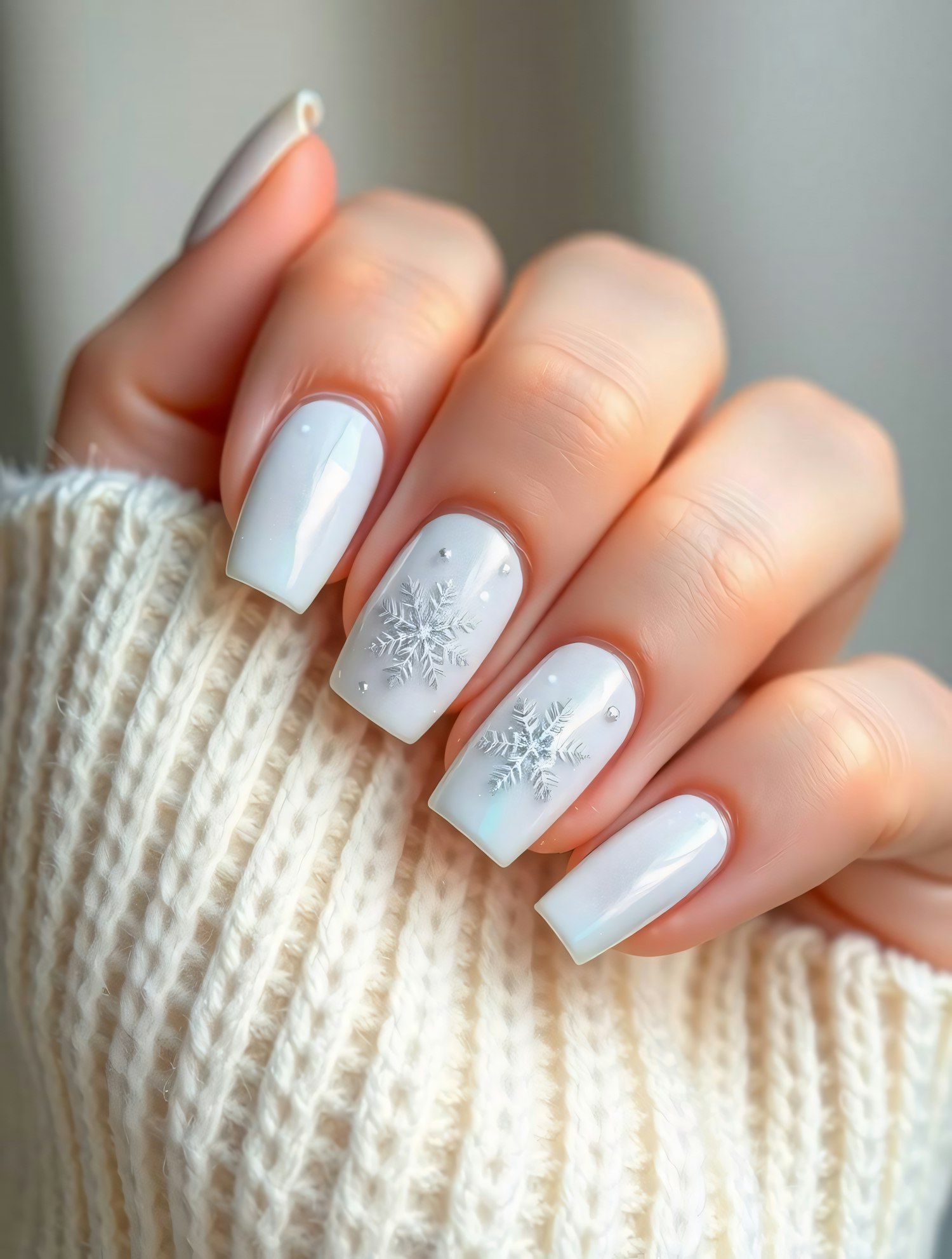 Winter-Themed Manicured Nails