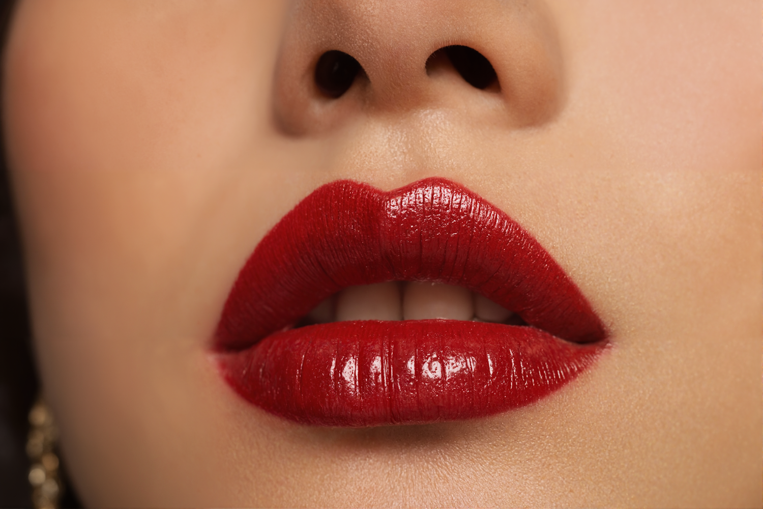 Close-up of Lips with Red Lipstick