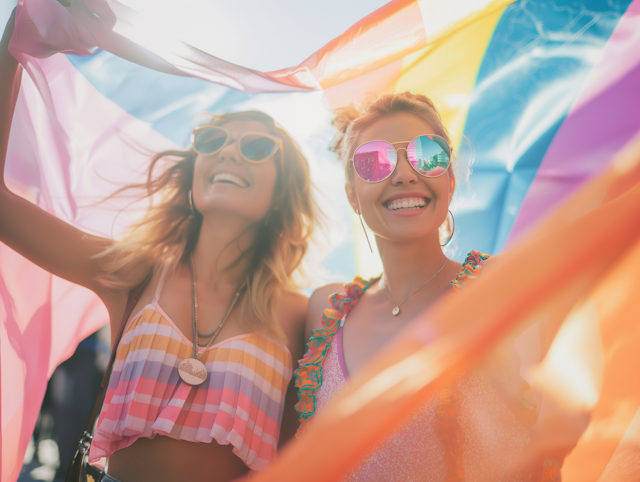 Joyful Women at Colorful Festival