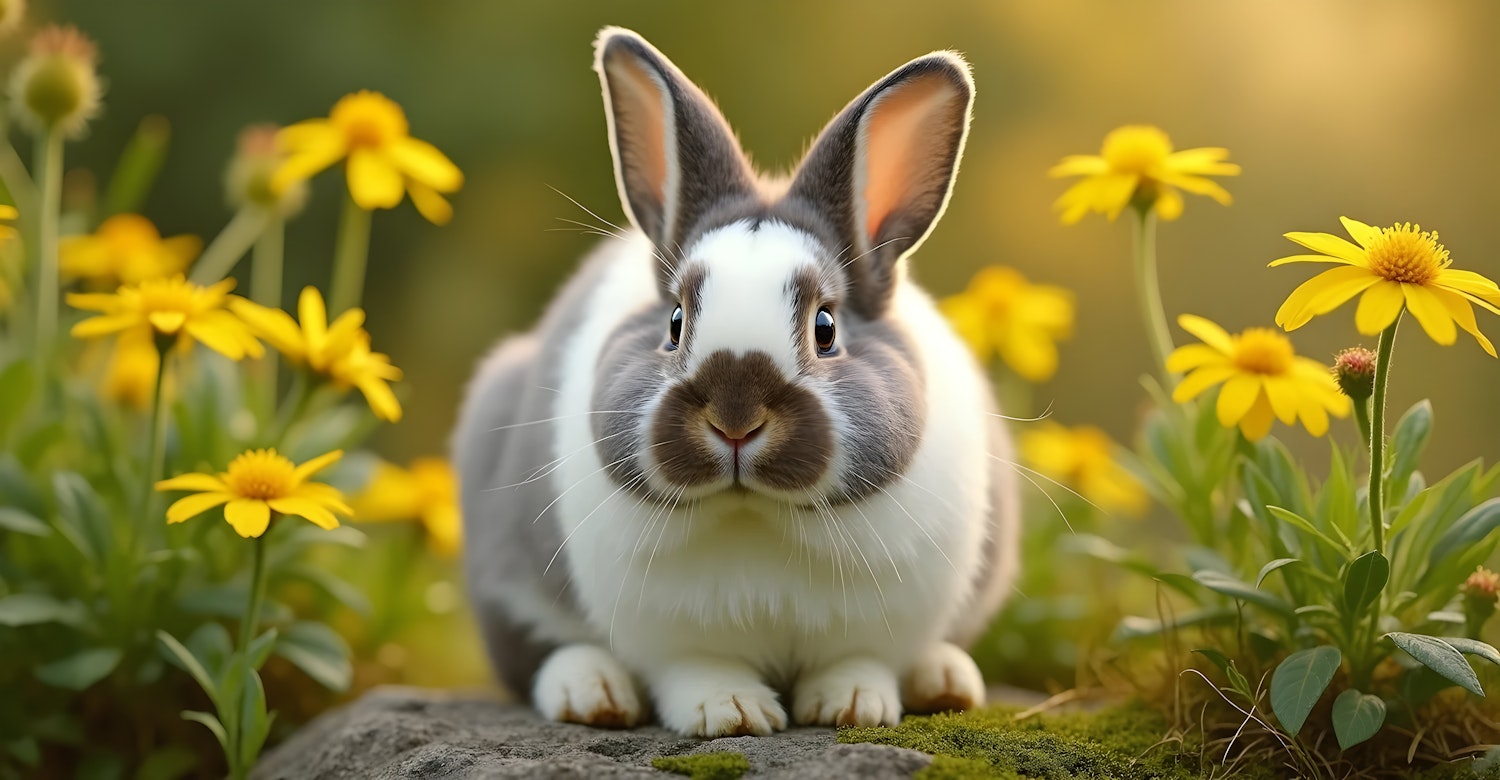 Rabbit in a Field of Yellow Flowers