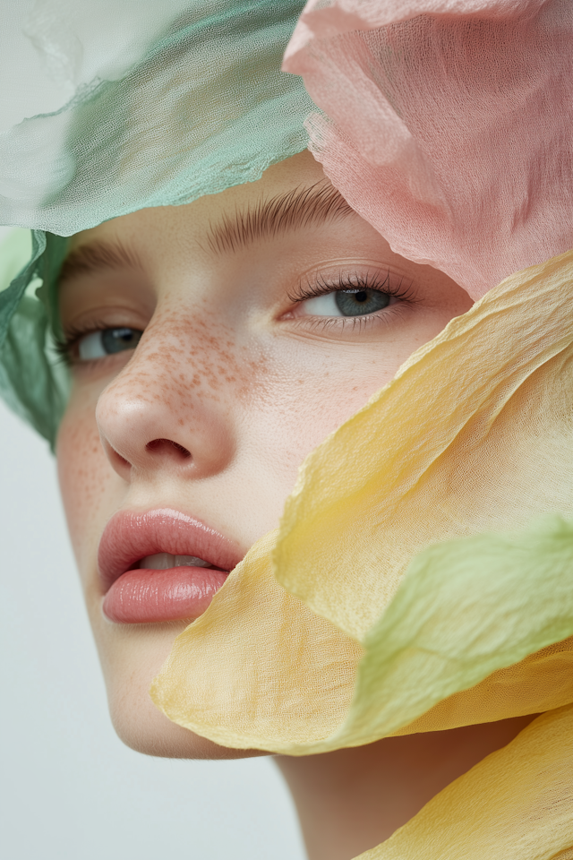 Ethereal Portrait with Pastel Fabric