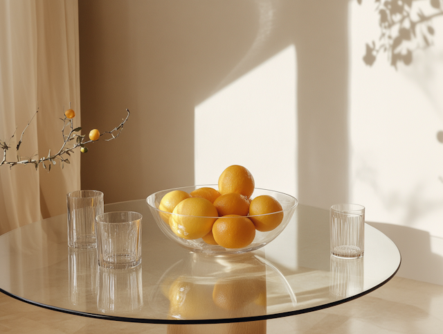 Minimalist Glass Bowl with Oranges