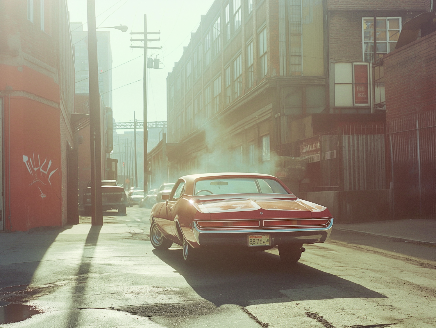 Vintage Car on Sun-Drenched Street