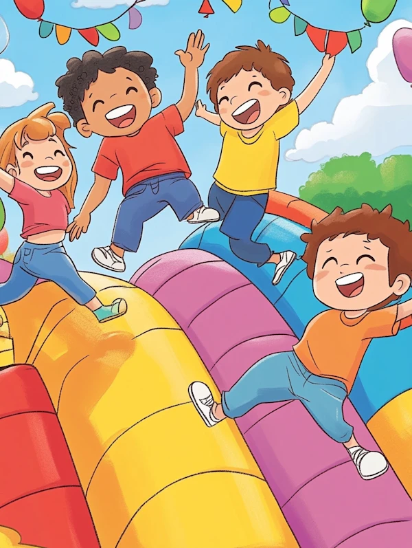 Children Playing on Inflatable Structure