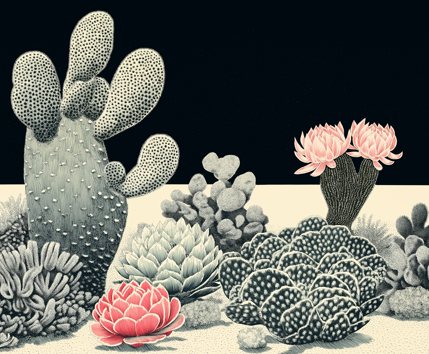 Monochrome Succulents Illustration