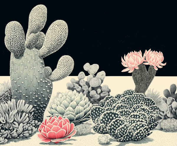 Monochrome Succulents Illustration