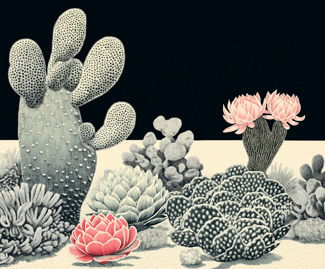 Monochrome Succulents Illustration