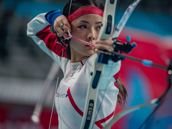 Focused Female Archer at Competition