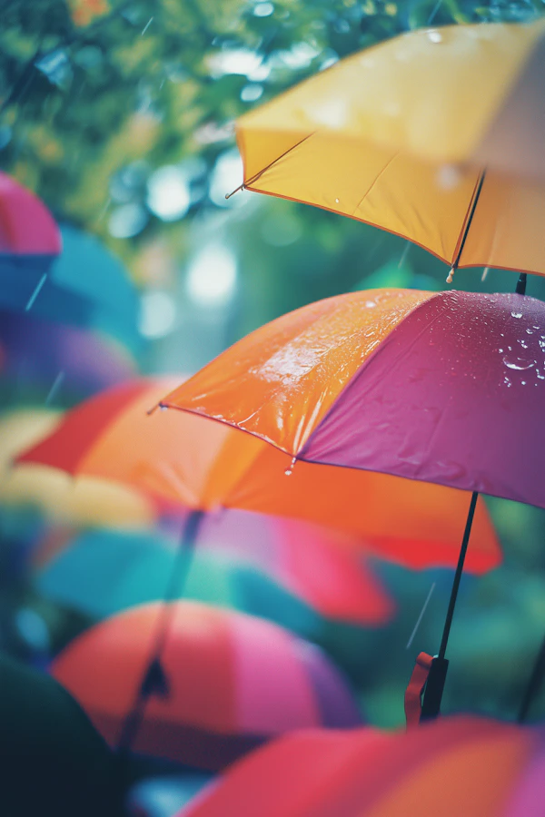 Colorful Umbrellas in the Rain