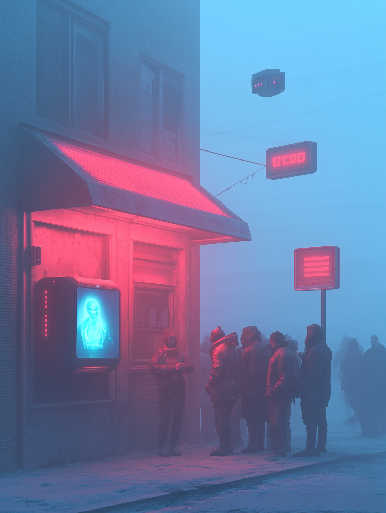 Futuristic Queue in Fog