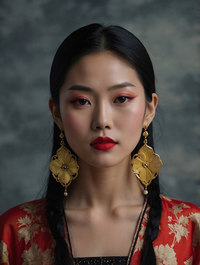 Portrait of a Woman with Braids and Bold Makeup