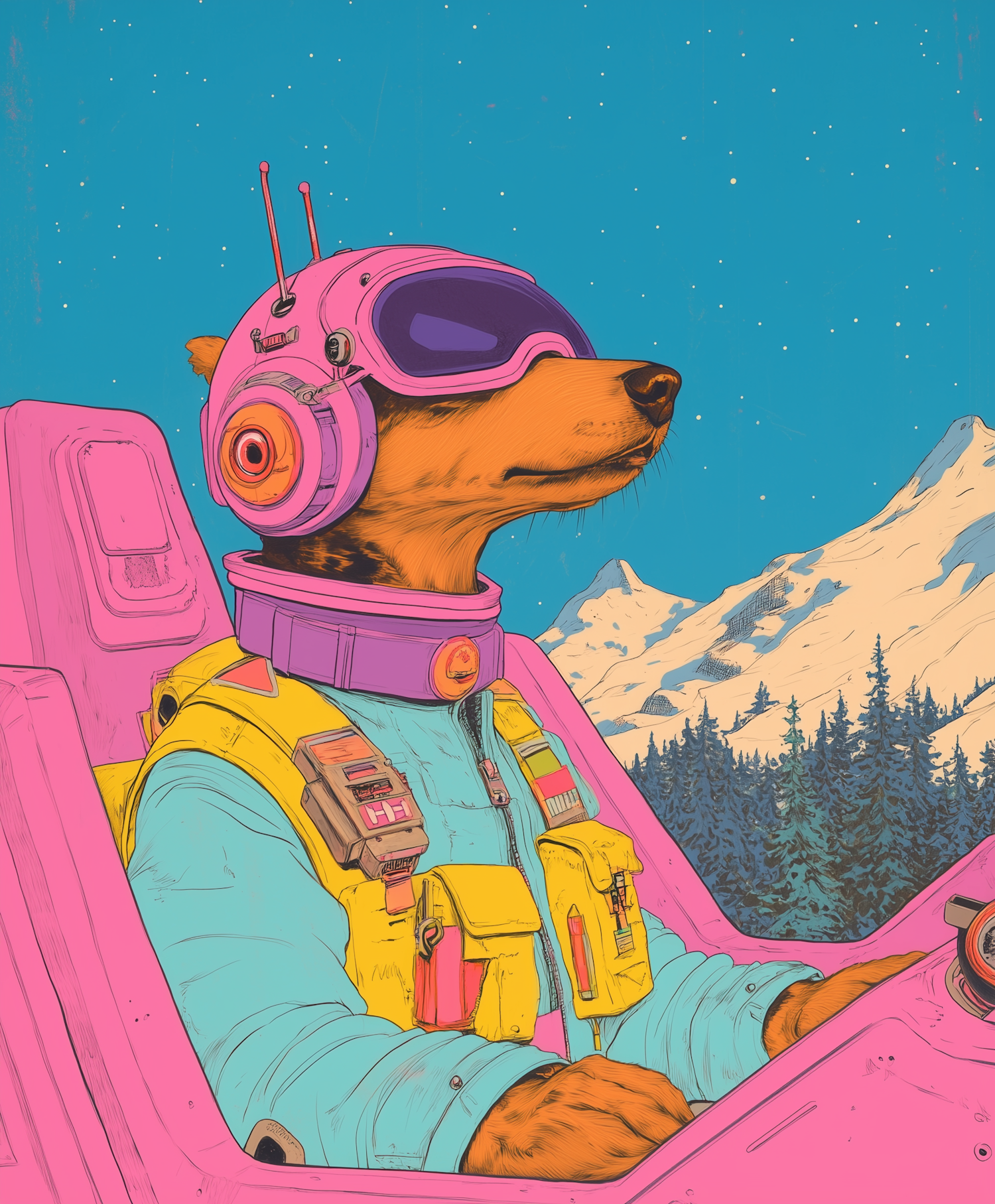 Dog Astronaut in Spacecraft